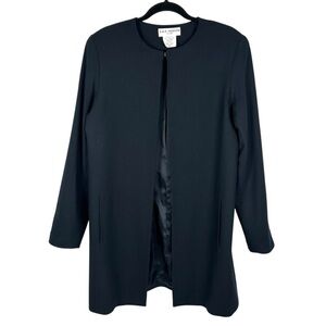 A & K DESIGNS Vintage 90's Black Wool Collarless Round Neck Jacket Size Medium